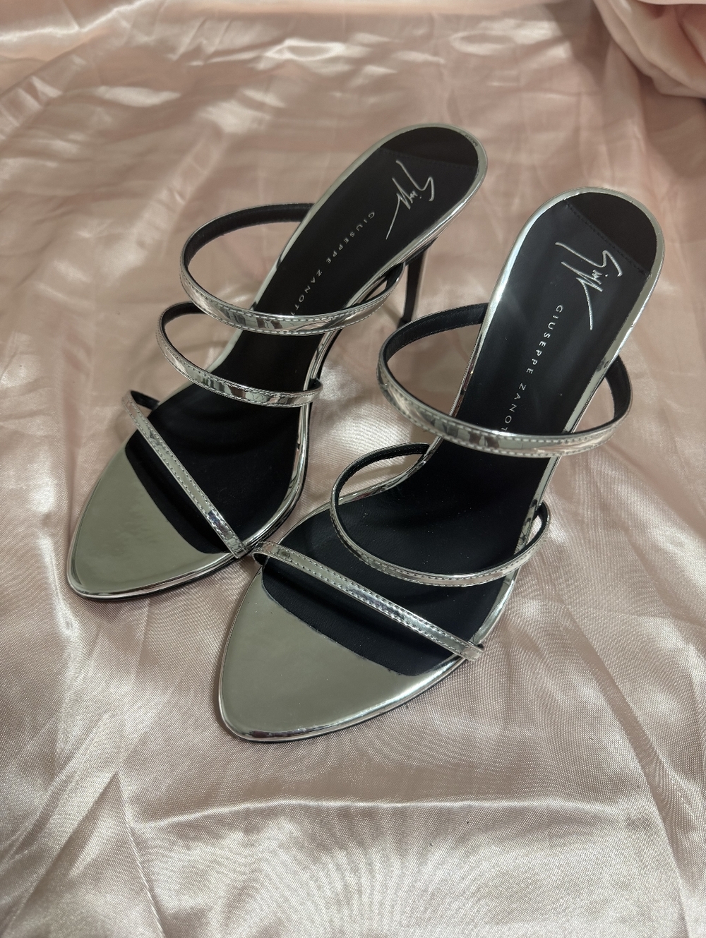 Giuseppe Zanotti Metallic Silver Multi-Strap Stiletto Sandals